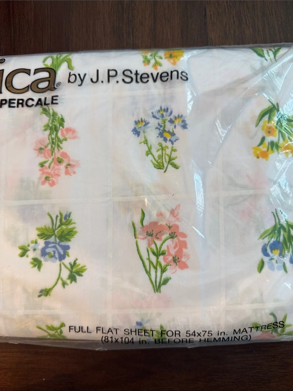 Utica No Iron Percale Floral Full Flat Sheet - White with Multi-Color Flowers